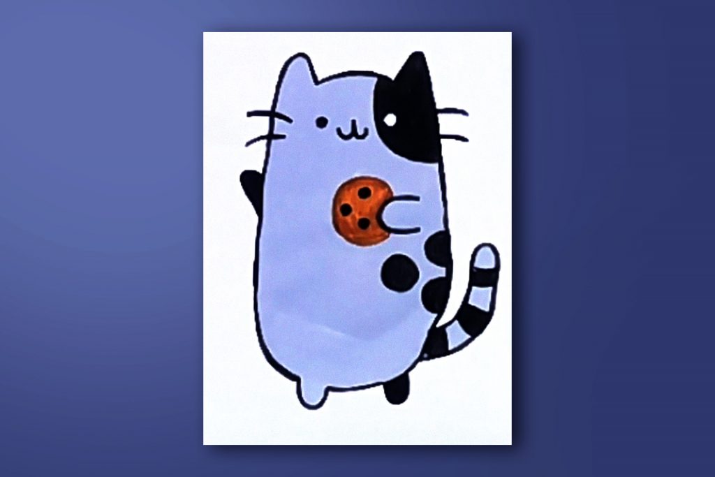 Step-by-step acrylic painting tutorial of Pusheen the Cat's friend - grey cat
