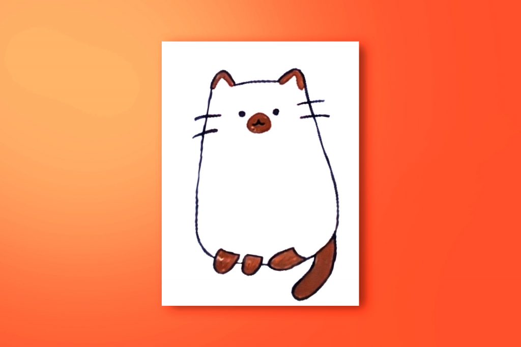 Step-by-step acrylic painting tutorial of Pusheen the Cat's friend - Siamese cat