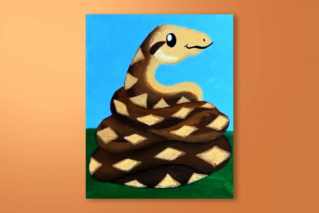 Step-by-step acrylic painting tutorial of a python
