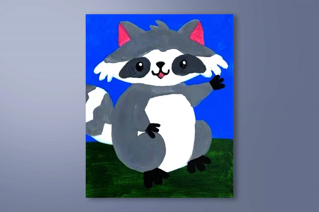 Step-by-step acrylic painting tutorial of a racoon