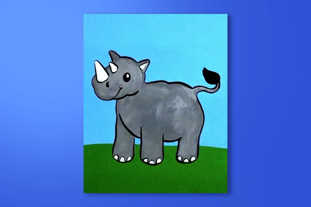 Step-by-step acrylic painting tutorial of a rhino
