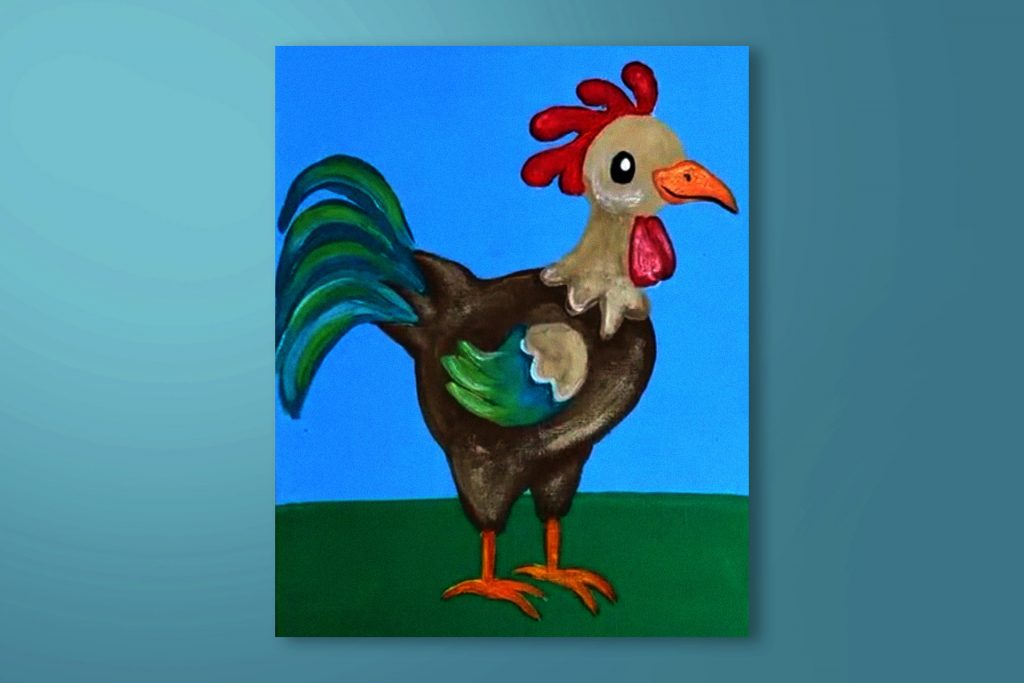 Step-by-step acrylic painting tutorial of a rooster