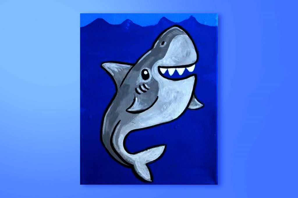 Step-by-step acrylic painting tutorial of a shark