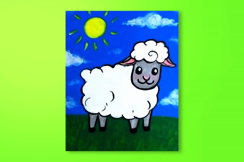 Step-by-step acrylic painting tutorial of a sheep