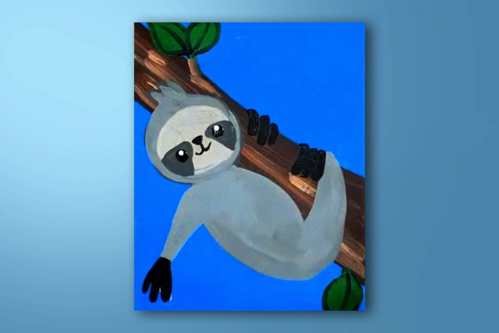Step-by-step acrylic painting tutorial of a sloth
