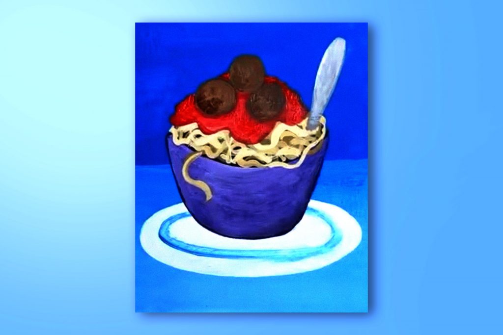 Step-by-step acrylic painting tutorial of spaghetti