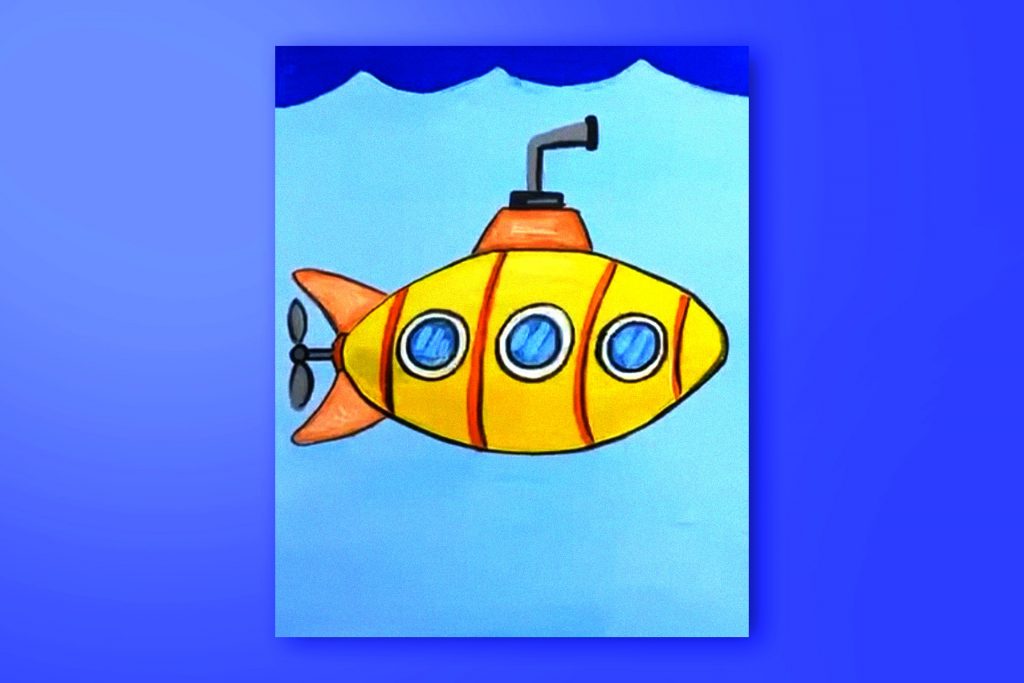 Step-by-step acrylic painting tutorial of a submarine
