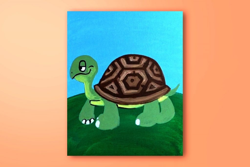Step-by-step acrylic painting tutorial of a tortoise