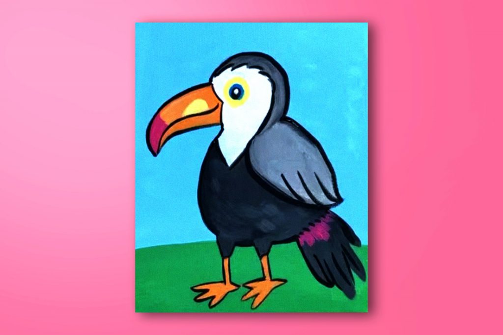 Step-by-step acrylic painting tutorial of a toucan
