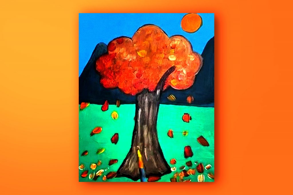 Acrylic painting tutorial of a tree in fall