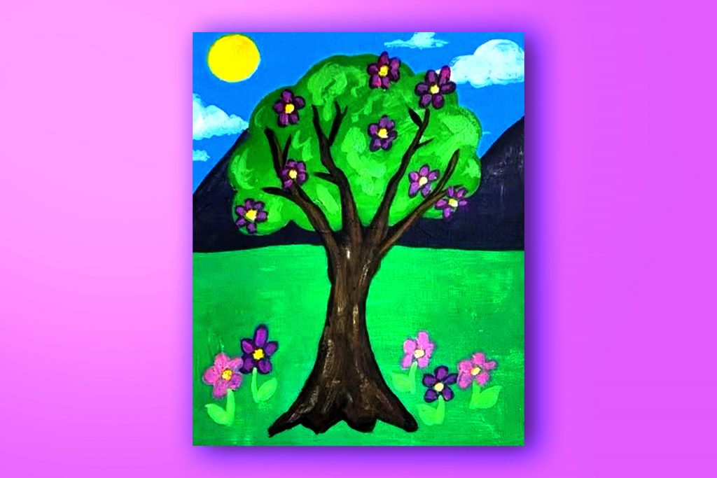 Painting tutorial of a tree in spring