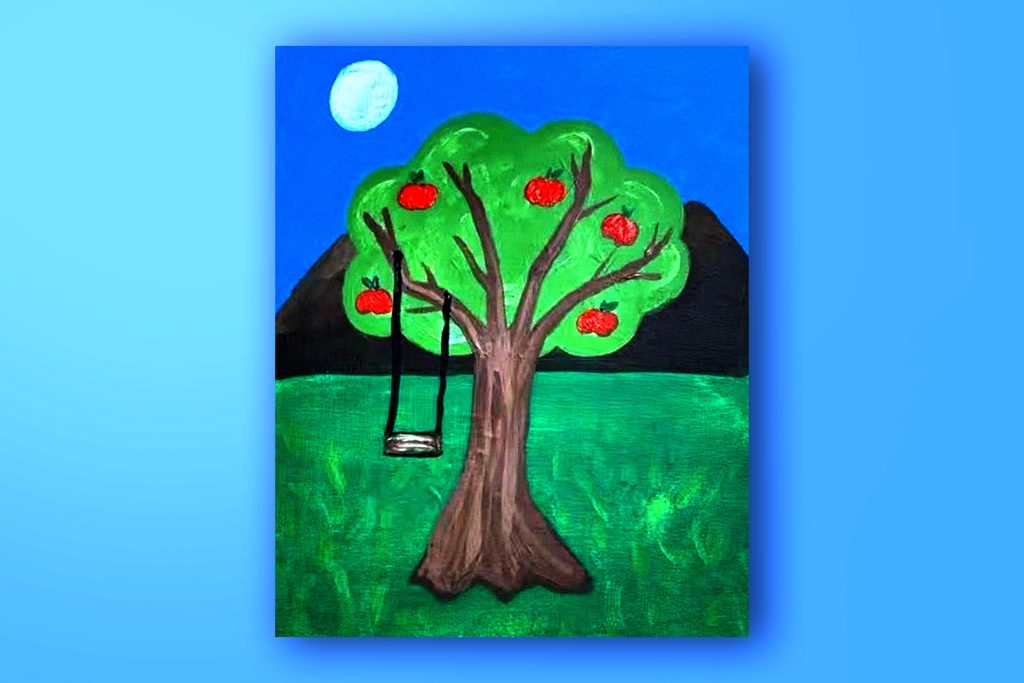 Acrylic painting tutorial of a tree in summer
