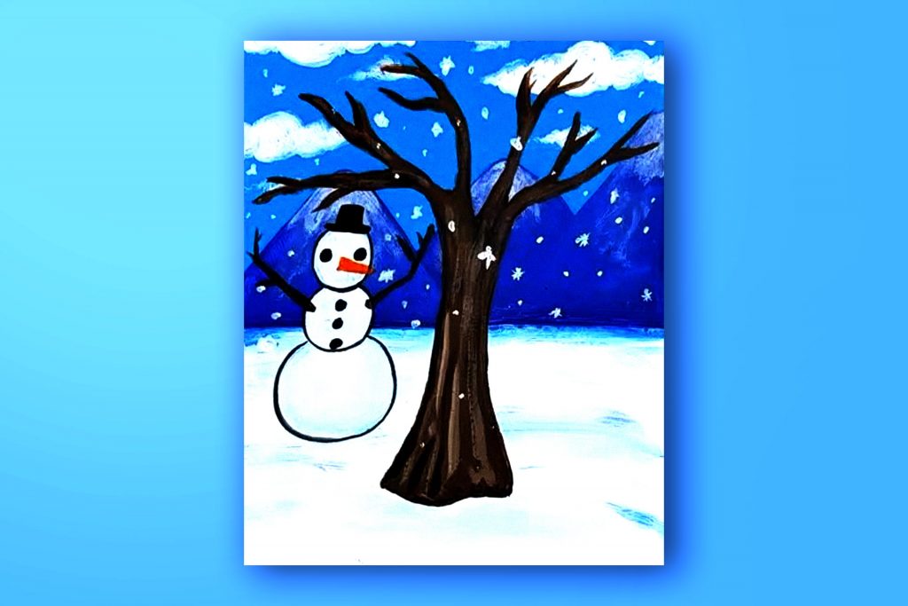 Acrylic painting tutorial of a tree in winter