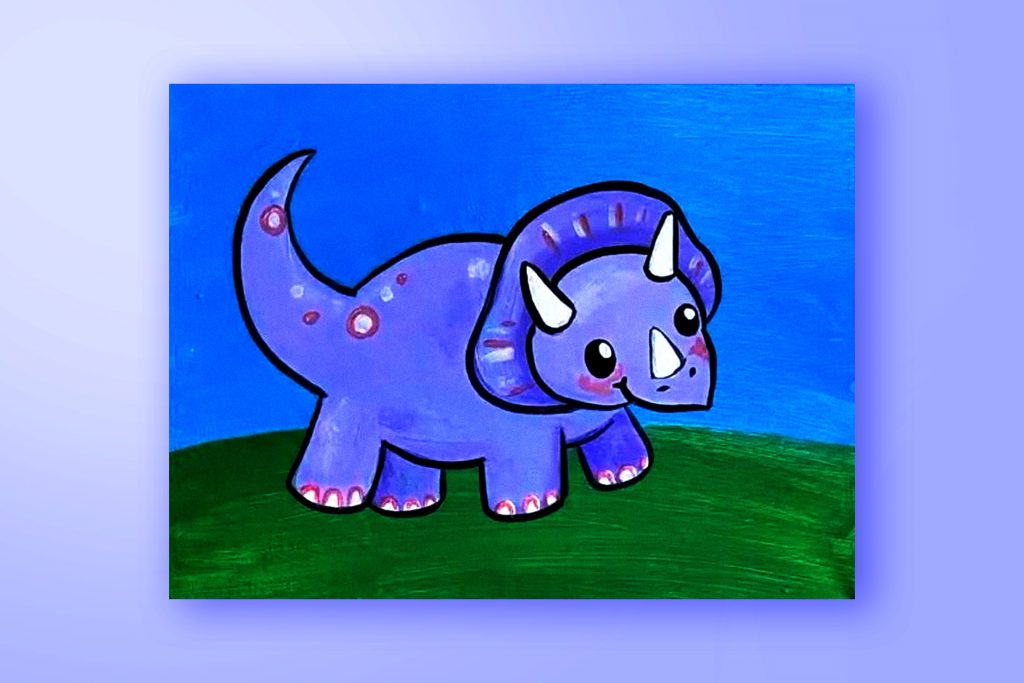 Acrylic painting tutorial of a triceratops