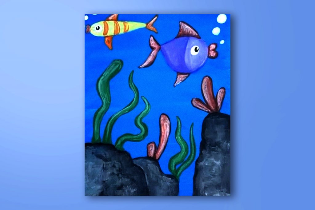 Step-by-step acrylic painting tutorial of an under water scene