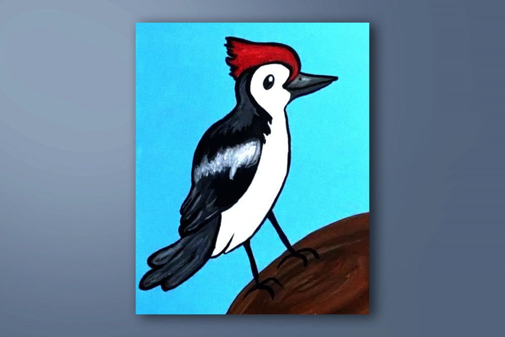 Step-by-step acrylic painting tutorial of a woodpecker