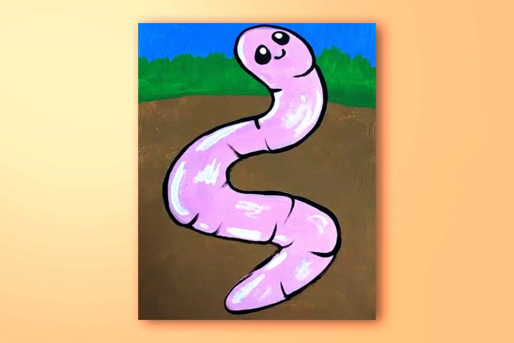 Step-by-step acrylic painting tutorial of a worm
