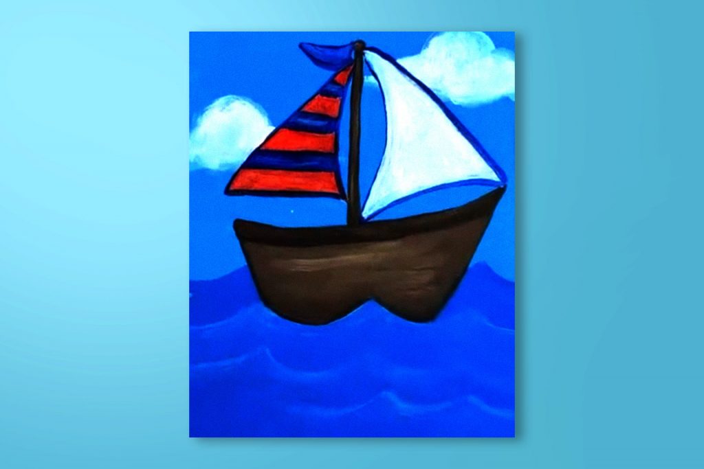 Step-by-step acrylic painting tutorial of a sailboat