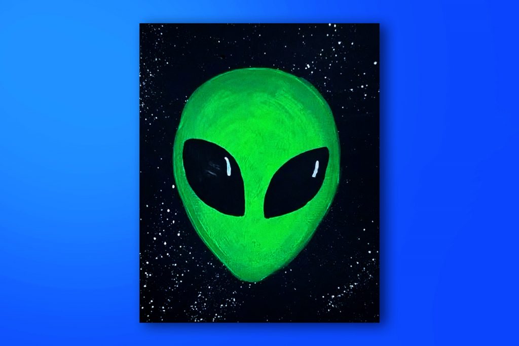 Step-by-step acrylic painting tutorial of an alien.