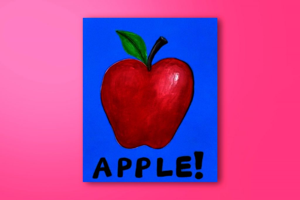 Step-by-step acrylic painting tutorial of an apple.