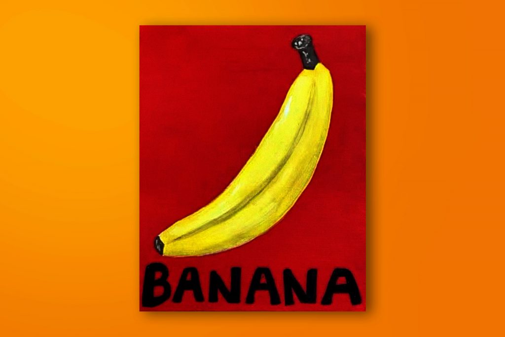 Step-by-step acrylic painting tutorial of a banana.