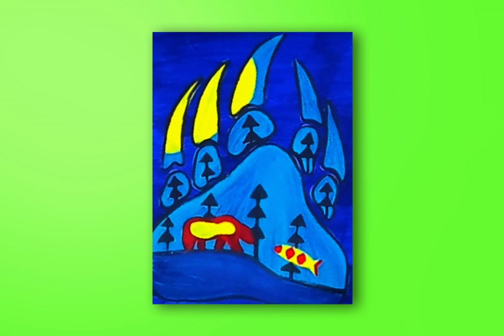 Step-by-step acrylic painting tutorial of a bear paw landscape