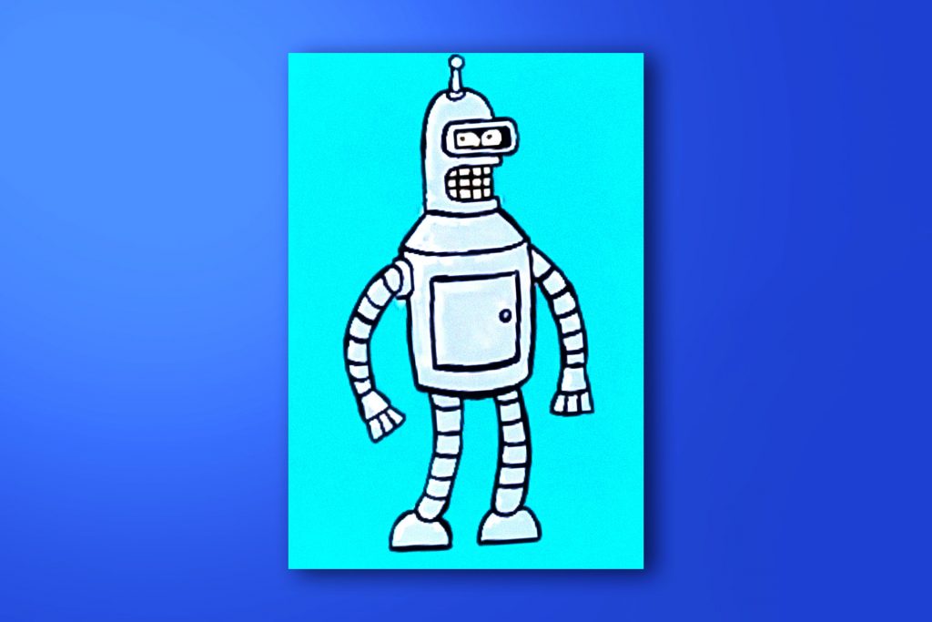 Step-by-step painting tutorial of Bender from Futurama