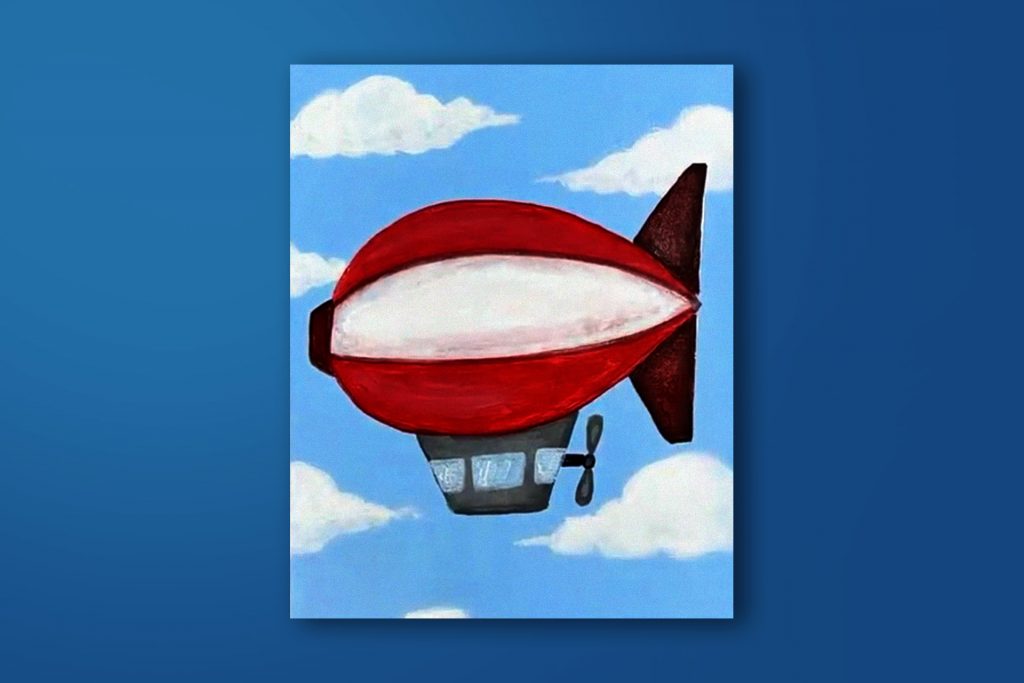 Step-by-step acrylic painting tutorial of a blimp.