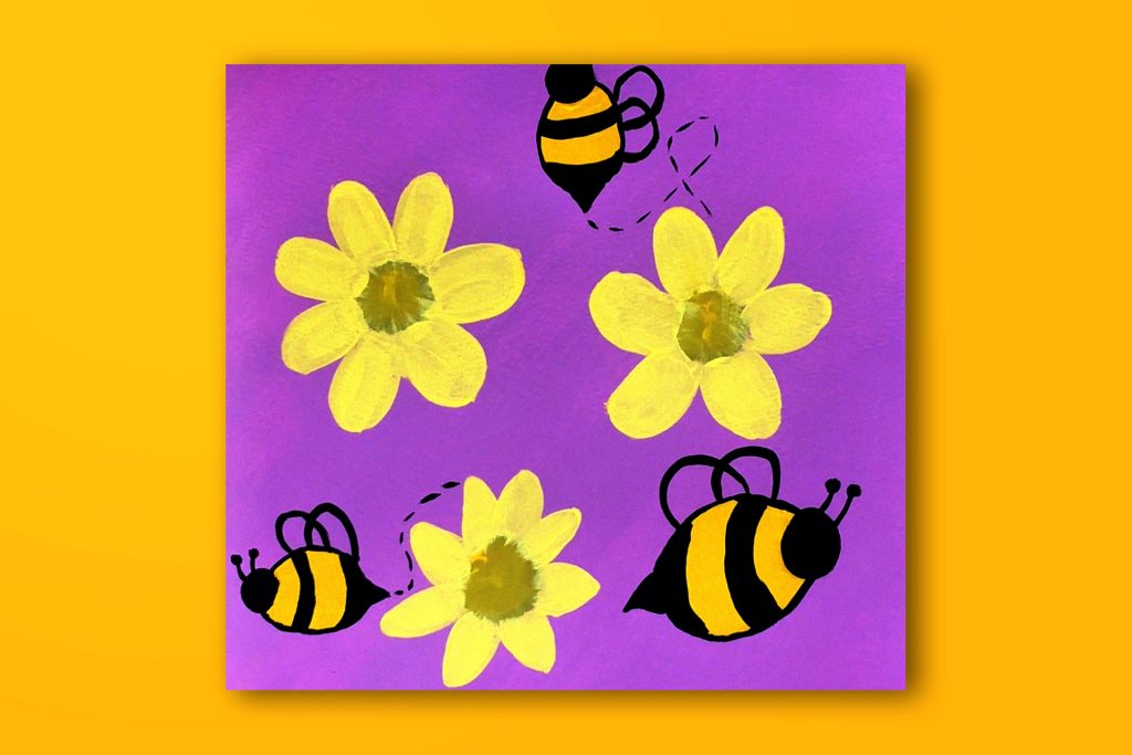 Step-by-step acrylic painting tutorial of a bumblebee