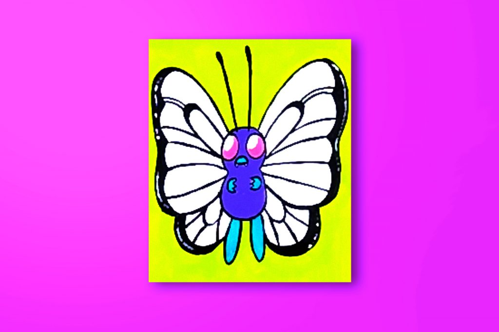 Step-by-step acrylic painting tutorial of Butterfree