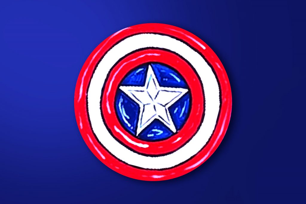 Step-by-step acrylic painting tutorial of Captain America's Shield