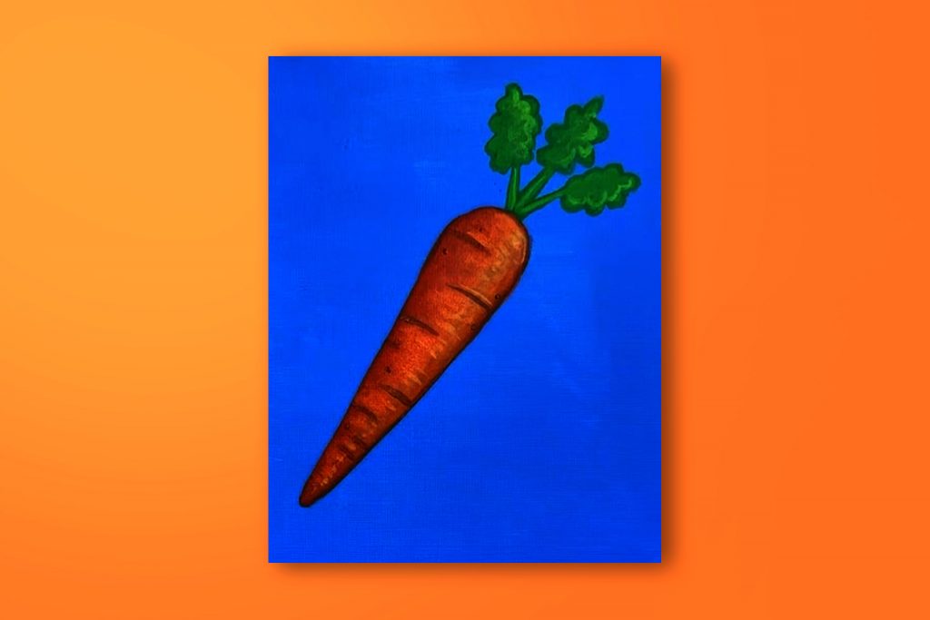 Step-by-step acrylic painting tutorial of a carrot.