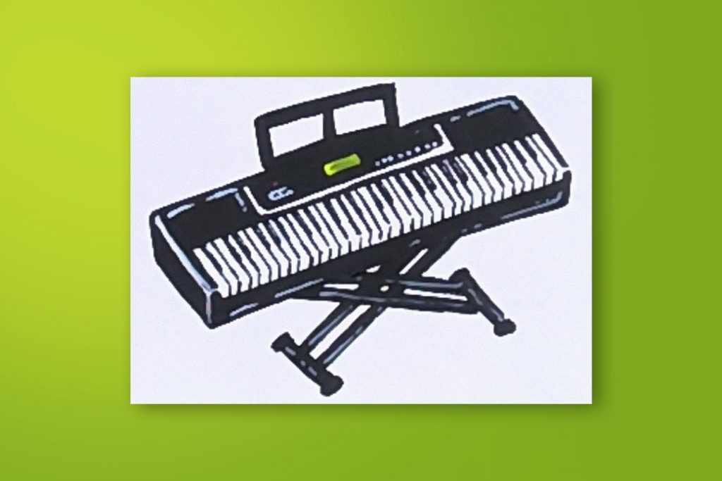 Step-by-step acrylic painting tutorial of a digital piano keyboard