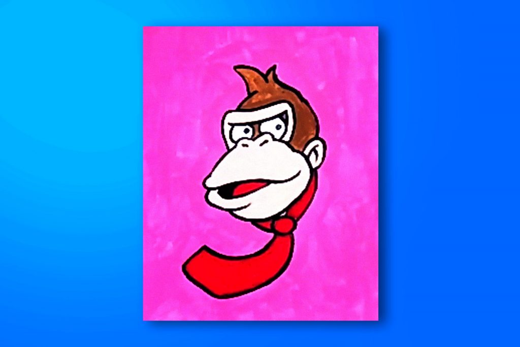 Step-by-step acrylic painting tutorial of Donkey Kong