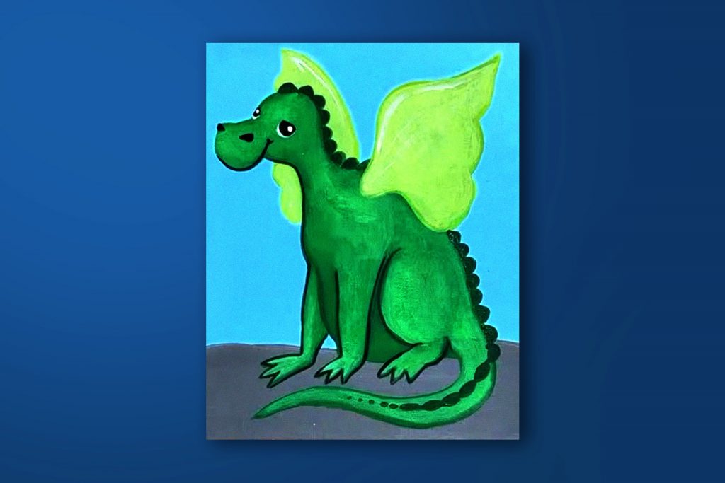 Step-by-step acrylic painting tutorial of a dragon