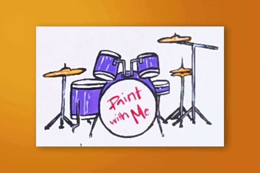 Step-by-step acrylic painting tutorial of a drum set