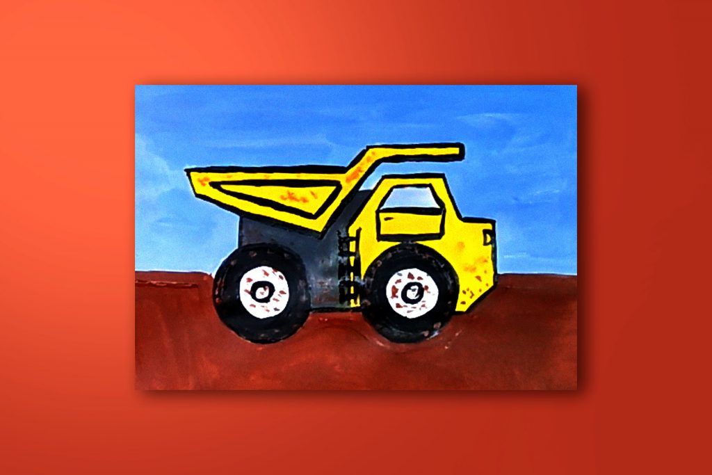 Step-by-step painting tutorial of a dump truck