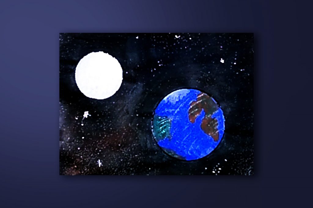 Step-by-step painting tutorial of Earth and moon