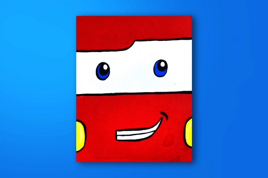 Step-by-step acrylic painting tutorial of Lightening McQueen