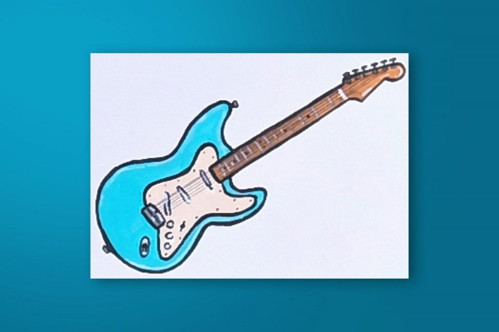 Step-by-step acrylic painting tutorial of a Fender guitar