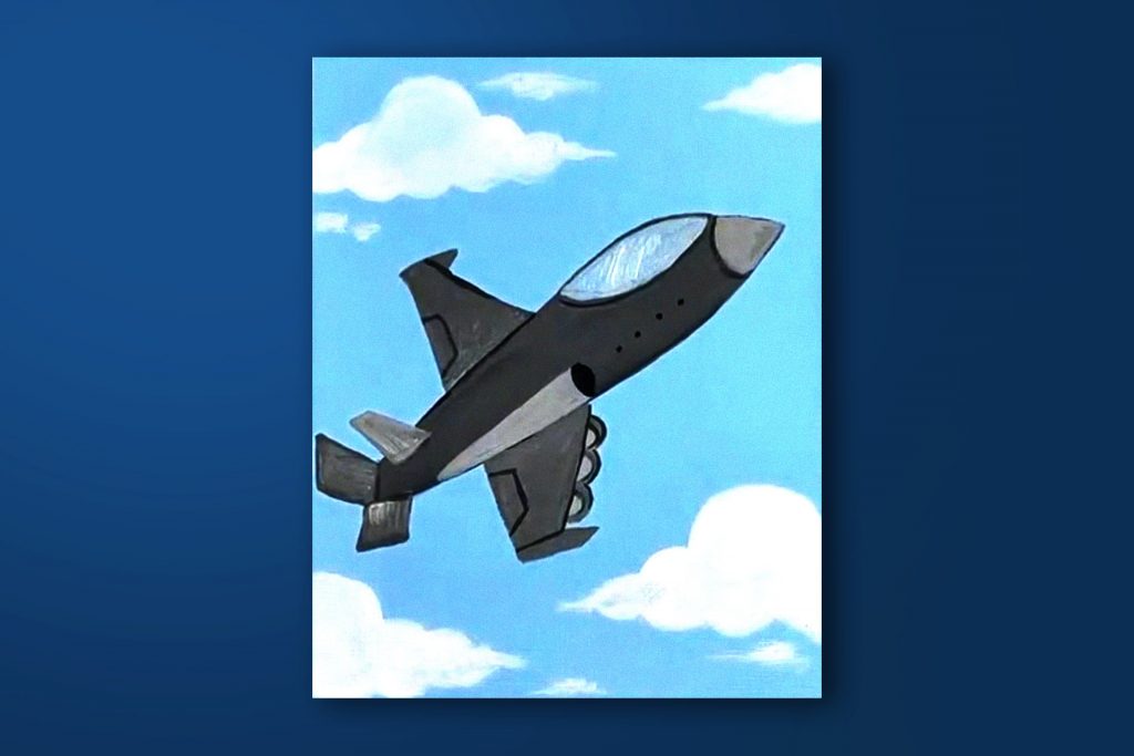 Step-by-step acrylic painting tutorial of a fighter jet.