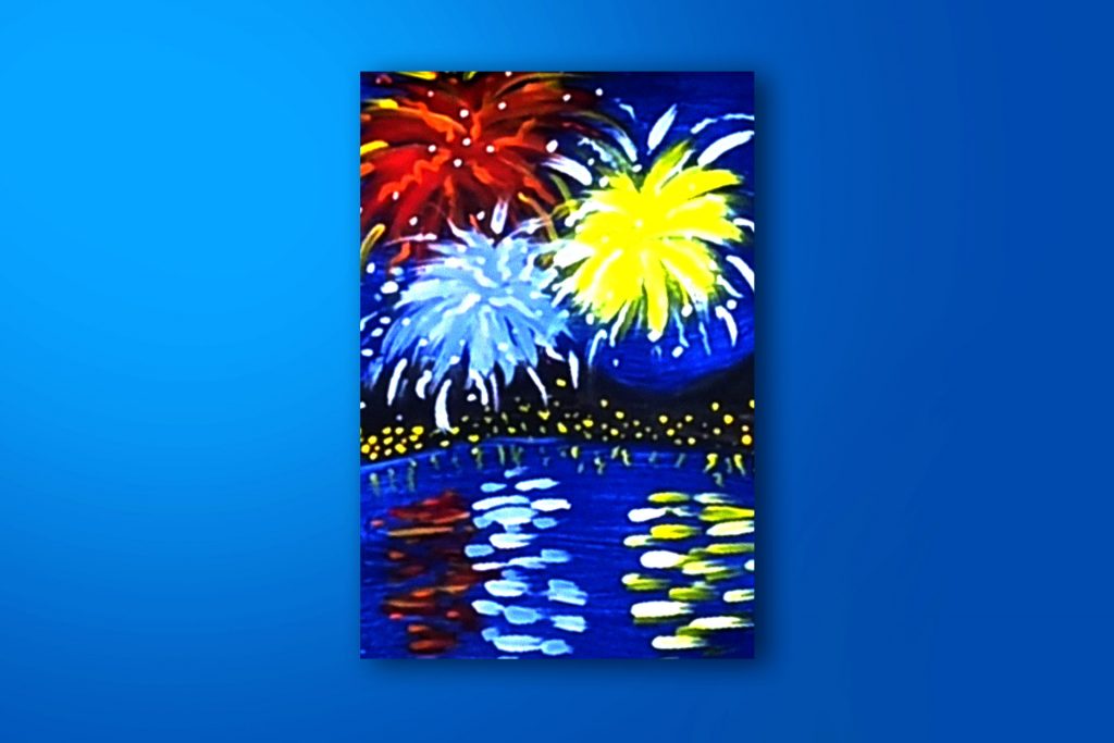 Step-by-step acrylic painting tutorial of fireworks