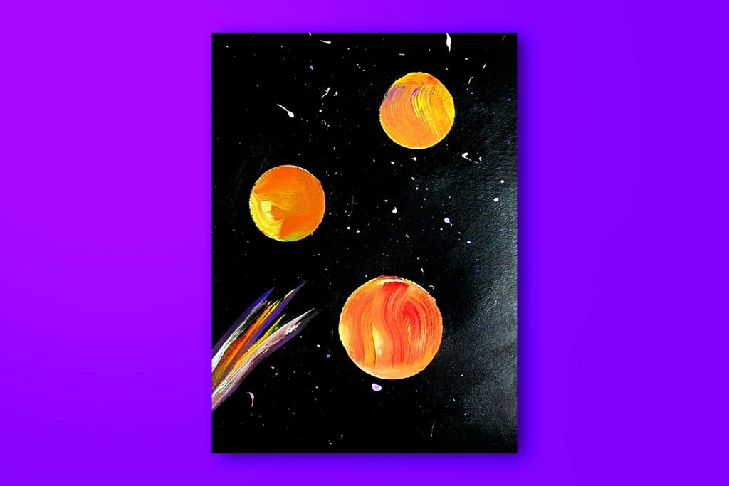 Step-by-step acrylic painting tutorial of a galaxy