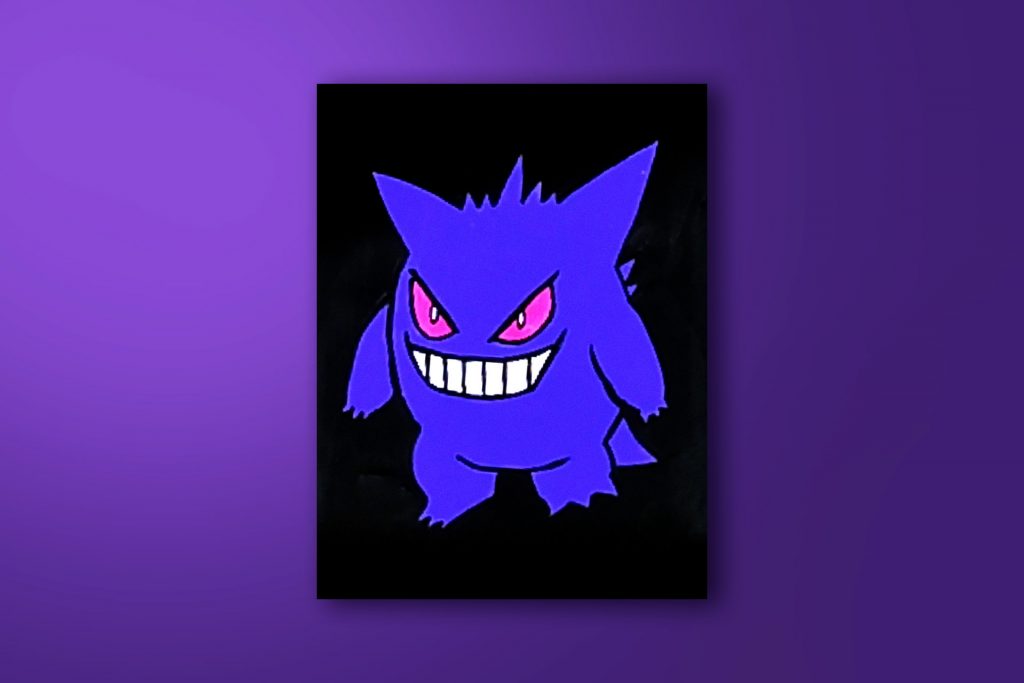 Step-by-step painting tutorial of Gengar from Pokemon