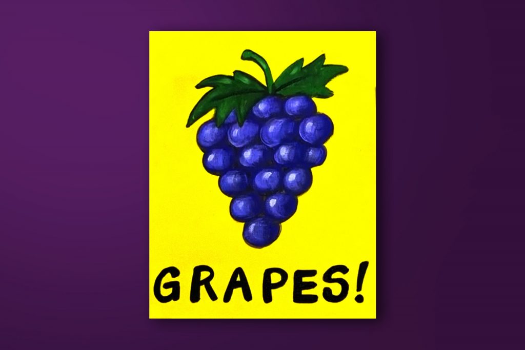 Step-by-step acrylic painting tutorial of grapes.