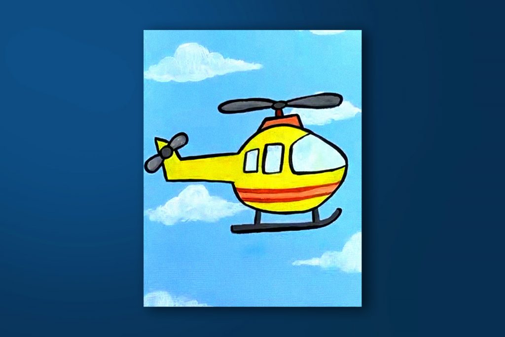 Step-by-step acrylic painting tutorial of a helicopter