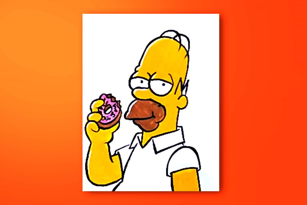 Step-by-step acrylic painting tutorial of Homer Simpson