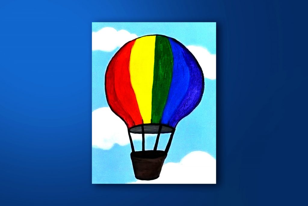 Step-by-step acrylic painting tutorial of a hot air balloon