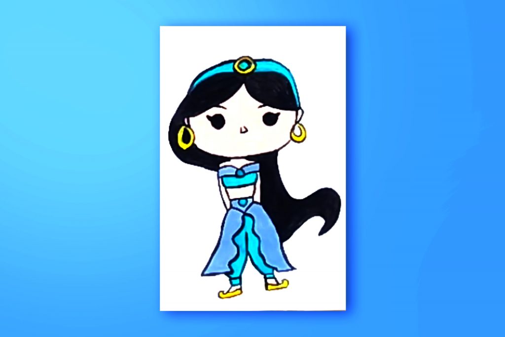 Step-by-step acrylic painting tutorial of Jasmin from Aladdin