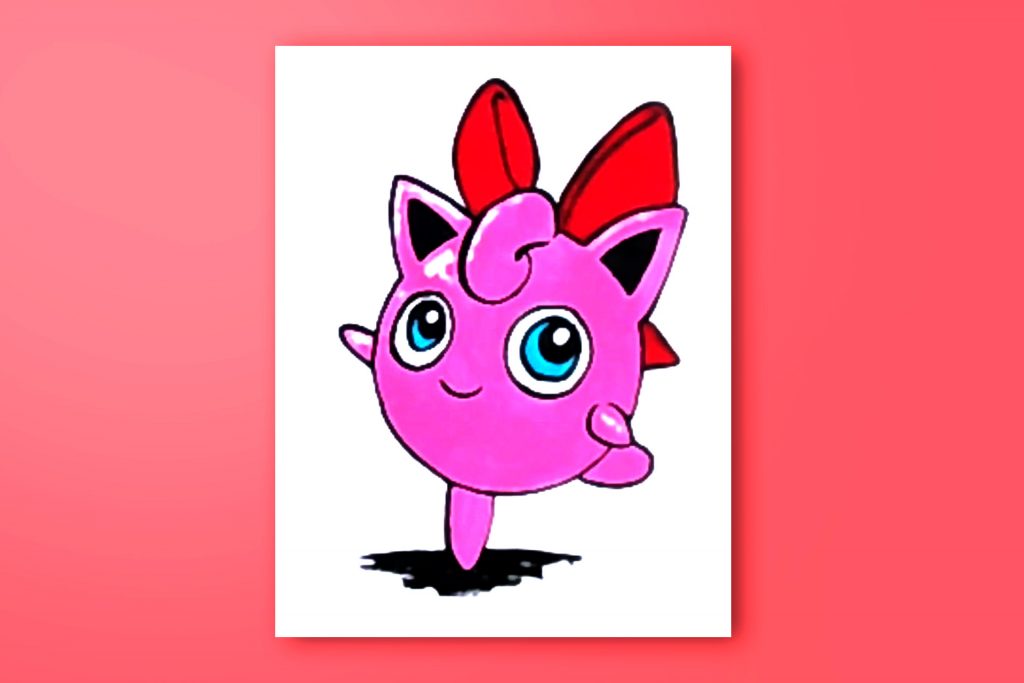 Step-by-step acrylic painting tutorial of Jigglypuff